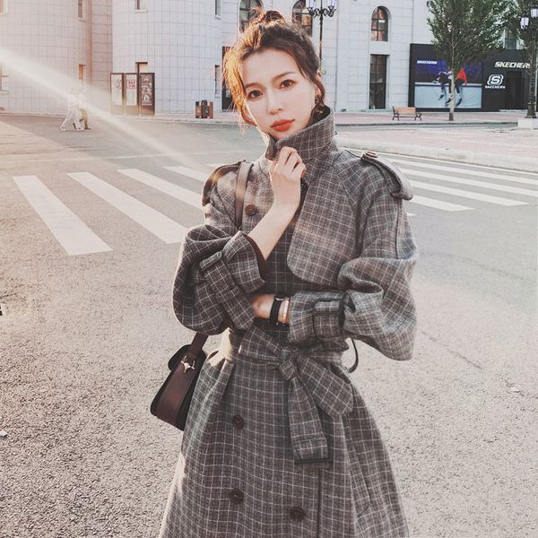 women's wool & blends retro plaid en coat autumn winter british style women jacket casual thickened ladies long belt overcoat y639 sedm, Black
women's wool & blends retro plaid en coat autumn winter british style women jacket casual thickened ladies long belt overcoat y639 sedm, Black