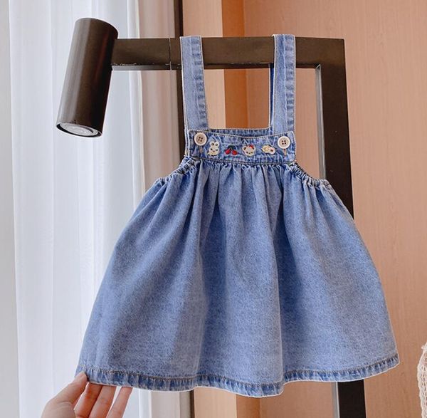 girl's dresses retail 2021 fall embroidery jean suspend dress, princess kids sweet clothing 2-7t, Red;yellow 
girl's dresses retail 2021 fall embroidery jean suspend dress, princess kids sweet clothing 2-7t, Red;yellow
