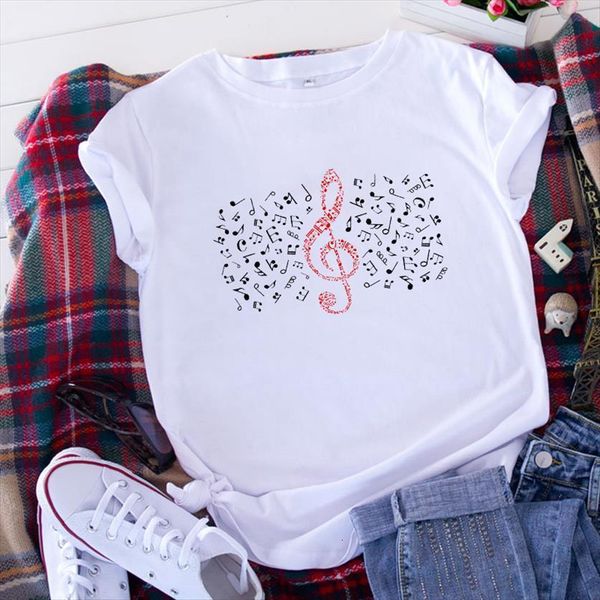 short sleeve tee summer womens fun music graphics simple wild women round neck, White
short sleeve tee summer womens fun music graphics simple wild women round neck, White