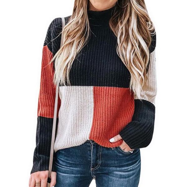 autumn winter fashion women knitted plaid patchwork sweater turtleneck long sleeve female casual women's sweaters, White;black
autumn winter fashion women knitted plaid patchwork sweater turtleneck long sleeve female casual women's sweaters, White;black