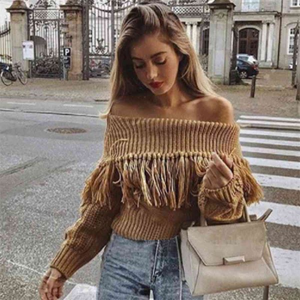 autumn winter women knitted sweaters pullovers off shoulder long sleeve solid color slim elastic short sweater female 210527, White;black
autumn winter women knitted sweaters pullovers off shoulder long sleeve solid color slim elastic short sweater female 210527, White;black