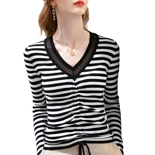 women's t-shirt white striped soft black elastic autumn shirring women's sweater wool mesh-based with low-cut korean shirt 9zo4
women's t-shirt white striped soft black elastic autumn shirring women's sweater wool mesh-based with low-cut korean shirt 9zo4