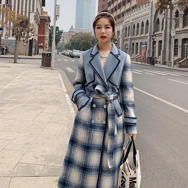 women's wool & blends women fashion splice plaid double breasted belt woolen trench coat winter clothes female elegant loose mid-long o, Black
women's wool & blends women fashion splice plaid double breasted belt woolen trench coat winter clothes female elegant loose mid-long o, Black