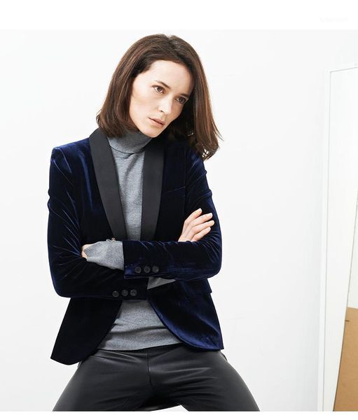 woman navy velvet blazer single button lapel collar long sleeve buttoned cuffs suit 2021ss women's suits & blazers, White;black
woman navy velvet blazer single button lapel collar long sleeve buttoned cuffs suit 2021ss women's suits & blazers, White;black