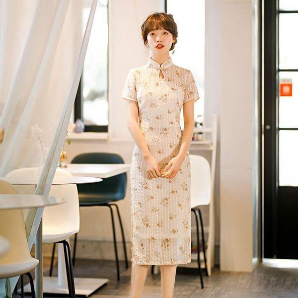 ethnic clothing beige print flower chiffon lady chinese traditional dress vintage button qipao elegant slim cheongsam mid length vestid, Red
ethnic clothing beige print flower chiffon lady chinese traditional dress vintage button qipao elegant slim cheongsam mid length vestid, Red