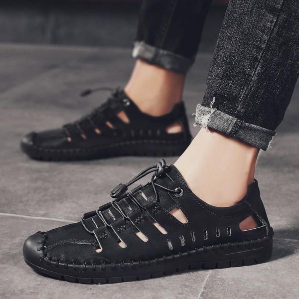 summer men's sandals leather soft bottom casual shoes hollow breathable upstream river dad non-slip outdoor beach, Black
summer men's sandals leather soft bottom casual shoes hollow breathable upstream river dad non-slip outdoor beach, Black