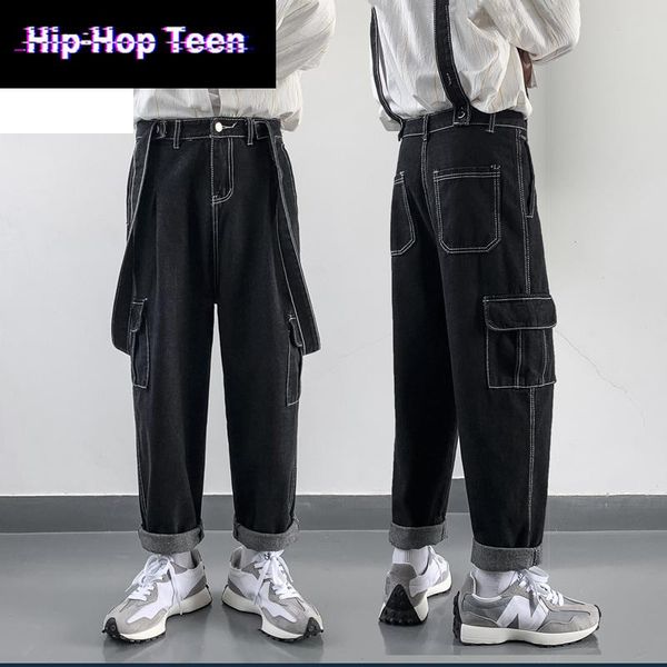 men's pants mens casual moto biker japanese streetwear denim bib overalls for men suspender cargo work trousers high, Black
men's pants mens casual moto biker japanese streetwear denim bib overalls for men suspender cargo work trousers high, Black