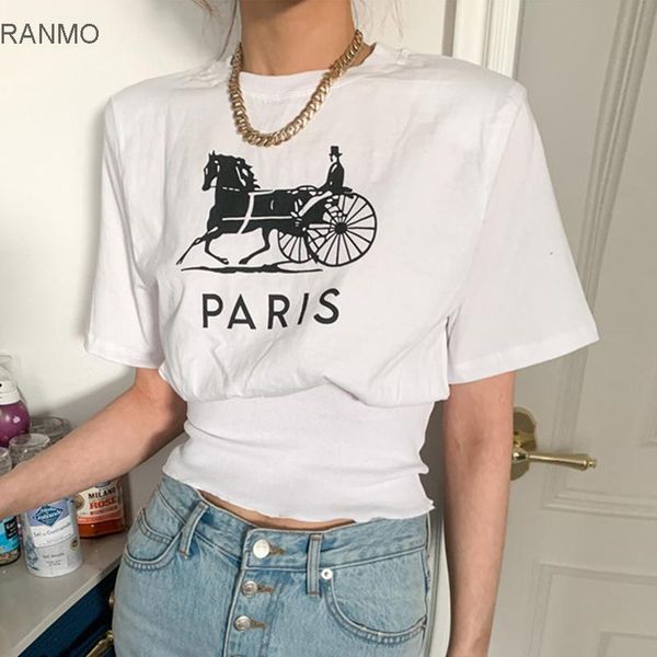 women's t-shirt south korea chic summer crowd versatile round neck letter cartoon print close waist slim short sleeve, White
women's t-shirt south korea chic summer crowd versatile round neck letter cartoon print close waist slim short sleeve, White