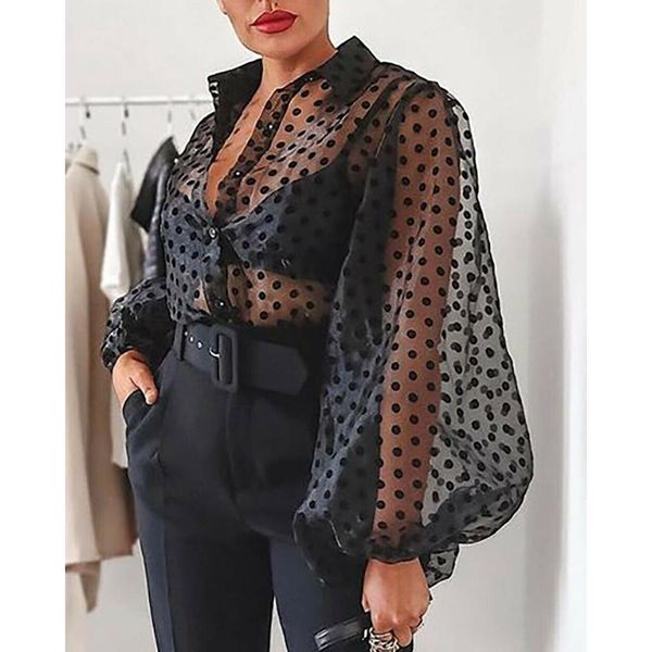 elegant perspective plaid mesh women shirts sheer long puff sleeve polka dot button down v neck shirt chiffon blouse, White
elegant perspective plaid mesh women shirts sheer long puff sleeve polka dot button down v neck shirt chiffon blouse, White