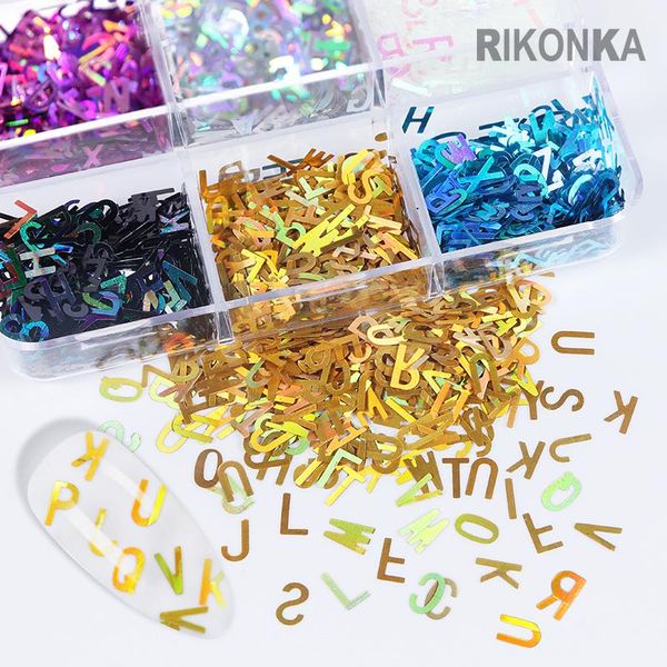 nail glitter 6 grids laser letter mirror sequins set for art decorations sparkly colorful holographic 3d flakes accessories, Silver;gold
nail glitter 6 grids laser letter mirror sequins set for art decorations sparkly colorful holographic 3d flakes accessories, Silver;gold