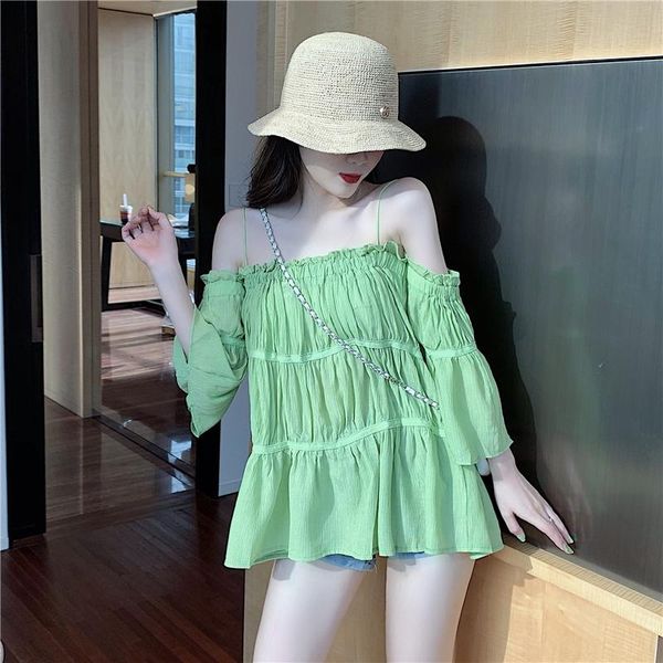women's blouses & shirts blusas mujer de moda chic beach style sweet clothing chiffon flare sleeve off shoulder, White
women's blouses & shirts blusas mujer de moda chic beach style sweet clothing chiffon flare sleeve off shoulder, White