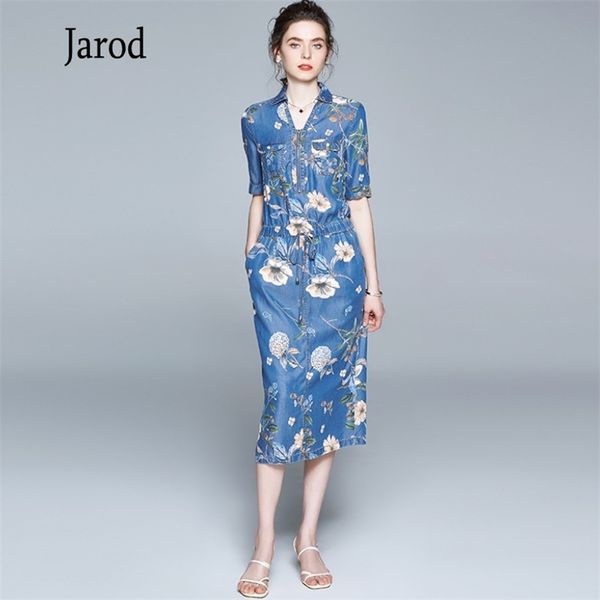 women summer elegant floral denim dress vintage runway designer pencil femme robe vestidos 210519, Black;gray
women summer elegant floral denim dress vintage runway designer pencil femme robe vestidos 210519, Black;gray