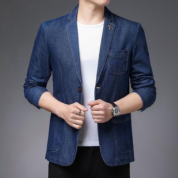 men's suits & blazers 2021 spring autumn high-quality brand business casual suit jacket men fashion slim fit 2 button blue denim blazer, White;black
men's suits & blazers 2021 spring autumn high-quality brand business casual suit jacket men fashion slim fit 2 button blue denim blazer, White;black