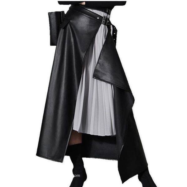 skirts retro fashion pu leather stitching irregular skirt women high waist pleated long, Black
skirts retro fashion pu leather stitching irregular skirt women high waist pleated long, Black