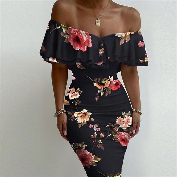fashion office a line summer women dress elegant ruffles party v neck strapless buttocks floral print midi, Black;gray
fashion office a line summer women dress elegant ruffles party v neck strapless buttocks floral print midi, Black;gray
