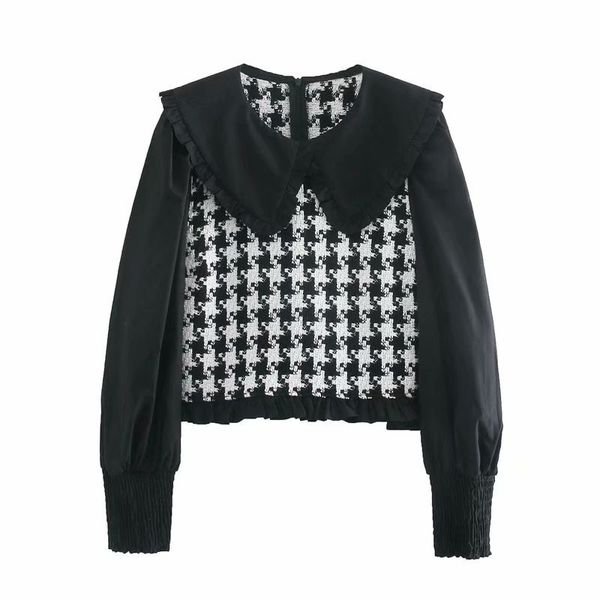 2021 za women patchwork tweed crop blouse female long puff sleeve peter pan collar vintage shirts woman ruffle black short top, White
2021 za women patchwork tweed crop blouse female long puff sleeve peter pan collar vintage shirts woman ruffle black short top, White