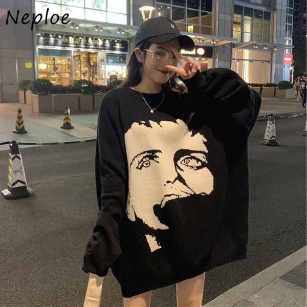 neploe loose crazy style knit sweater women o neck pullover long sleeve pull femme fashion print winter sueter feminino 210510, White;black
neploe loose crazy style knit sweater women o neck pullover long sleeve pull femme fashion print winter sueter feminino 210510, White;black