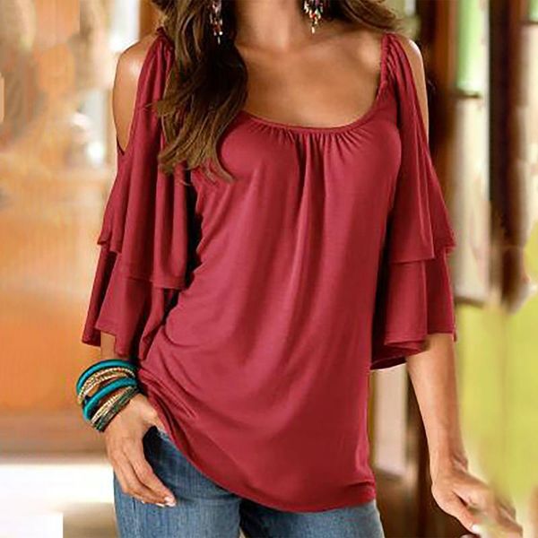 women's t-shirt summer solid color off-shoulder double short-sleeved o-neck loose casual streetwear elegant mujer 2021, White
women's t-shirt summer solid color off-shoulder double short-sleeved o-neck loose casual streetwear elegant mujer 2021, White