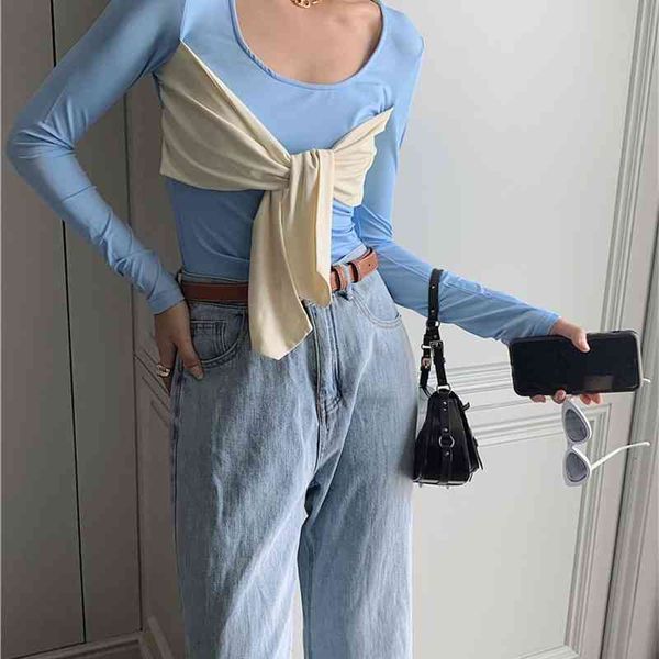 women's t-shirt blue long sleeve t women tshirts fall bow patchwork cute korean style tee femme basic fbkw, White
women's t-shirt blue long sleeve t women tshirts fall bow patchwork cute korean style tee femme basic fbkw, White