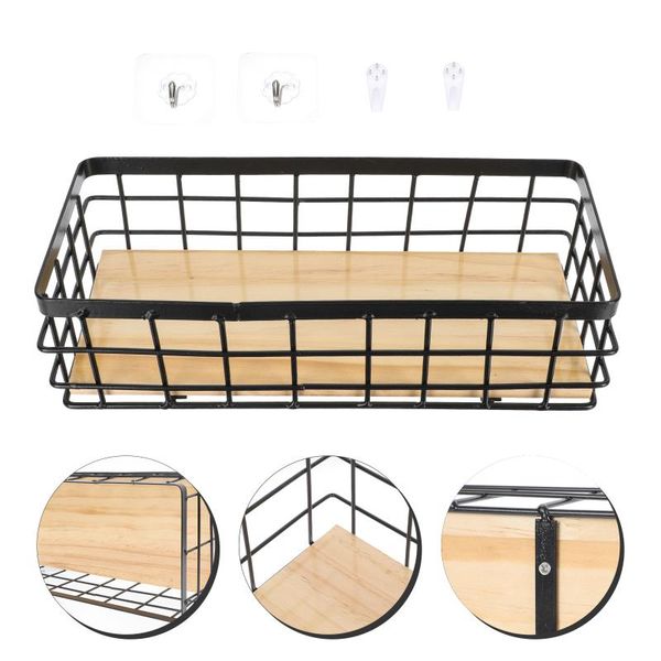 storage baskets 1 set wall-mounted rack deskbasket wood board (black)
