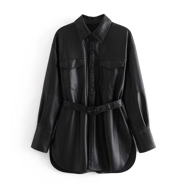 xnwmnz za women black elegant classic faux leather jacket coat with belt ladies long sleeve loose oversize boy friend retro coat 210914, Black;brown
xnwmnz za women black elegant classic faux leather jacket coat with belt ladies long sleeve loose oversize boy friend retro coat 210914, Black;brown
