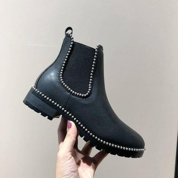 boots women short leather elastic sleeve black round toe low heel slip-on autumn soft comfortable rivets fashion booties
boots women short leather elastic sleeve black round toe low heel slip-on autumn soft comfortable rivets fashion booties