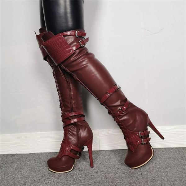 female platform knee high ladies stiletto heels boots leather round toe wine red party shoes women plus us size 14 15, Black
female platform knee high ladies stiletto heels boots leather round toe wine red party shoes women plus us size 14 15, Black