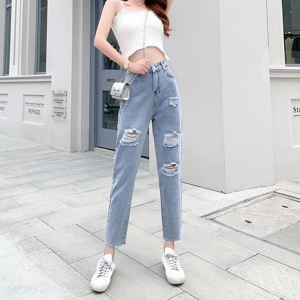 women's jeans cgc 2021 streetwear hole woman's casual korean style straight slim high waist female cotton denim pants women, Blue
women's jeans cgc 2021 streetwear hole woman's casual korean style straight slim high waist female cotton denim pants women, Blue