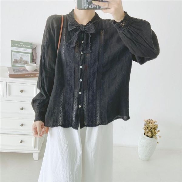 women's blouses & shirts fairynatural 2021 retro ladiesr hollow out loose spring fall solid color button linen bow collar, White
women's blouses & shirts fairynatural 2021 retro ladiesr hollow out loose spring fall solid color button linen bow collar, White