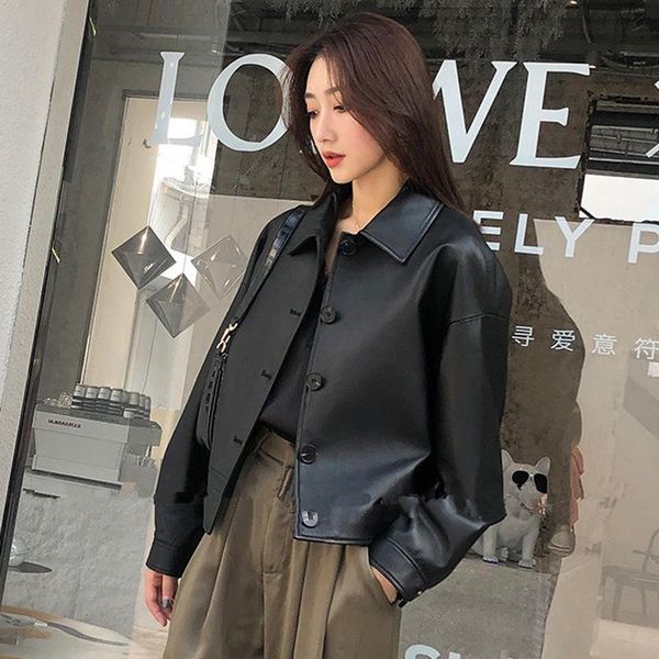 women's leather & faux single-breasted lapel lantern sleeves short real sheepskin autumn long-sleeved black brown loose jacket
women's leather & faux single-breasted lapel lantern sleeves short real sheepskin autumn long-sleeved black brown loose jacket