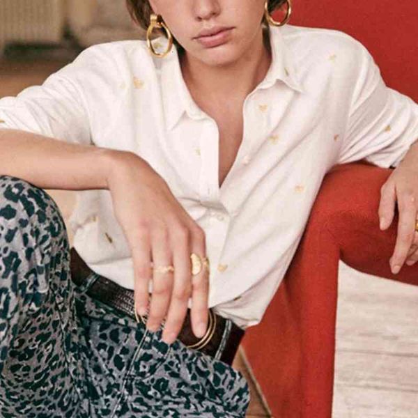 women's blouses & shirts heart embroidered women gold line pattern buttons up long sleeve blouse chic elegant mujer chemisier, White
women's blouses & shirts heart embroidered women gold line pattern buttons up long sleeve blouse chic elegant mujer chemisier, White