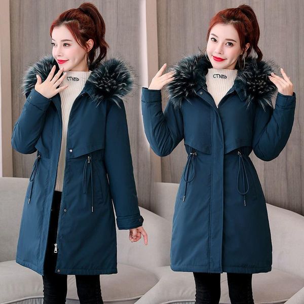 women's fur & faux medium and long korean 2021 down cotton jacket loose thickened large wool collar, Black
women's fur & faux medium and long korean 2021 down cotton jacket loose thickened large wool collar, Black