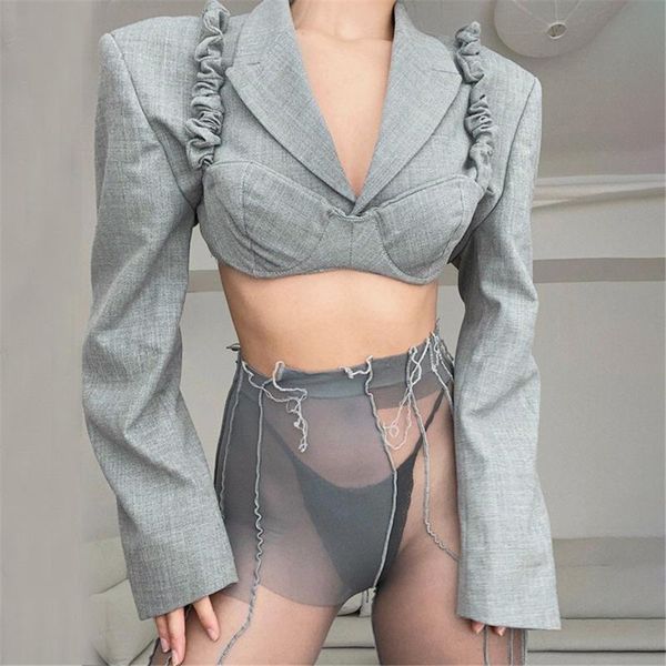 women's suits & blazers tmustobe two piece set women pad shoulder button short blazer folds strap cropped autumn fashion casual lad, White;black
women's suits & blazers tmustobe two piece set women pad shoulder button short blazer folds strap cropped autumn fashion casual lad, White;black