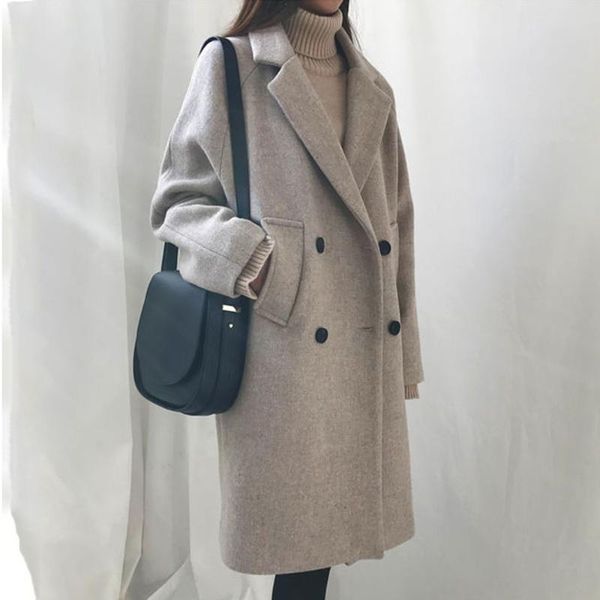 women's wool & blends woolen overcoat autumn winter loose casual korean fashion lapel mid-length jackets solid color elegant lady coat, Black
women's wool & blends woolen overcoat autumn winter loose casual korean fashion lapel mid-length jackets solid color elegant lady coat, Black