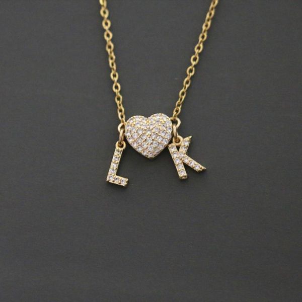 pendant necklaces cute micro pave cz 2 initial letters name heart necklace trendy gold color zircon alphabet charm collar steel thin chain, Silver
pendant necklaces cute micro pave cz 2 initial letters name heart necklace trendy gold color zircon alphabet charm collar steel thin chain, Silver