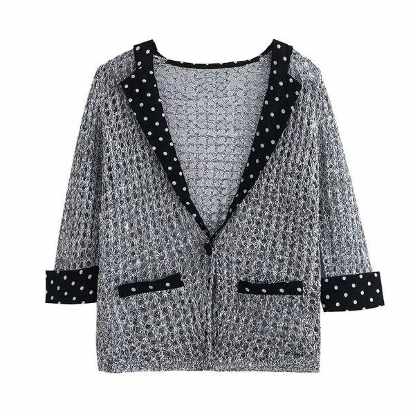 summer women's v-neck 3 / 4-sleeve hollow transparent knit polka dot stitching fishnet hole beads decoration one button suits & blazers, White;black
summer women's v-neck 3 / 4-sleeve hollow transparent knit polka dot stitching fishnet hole beads decoration one button suits & blazers, White;black