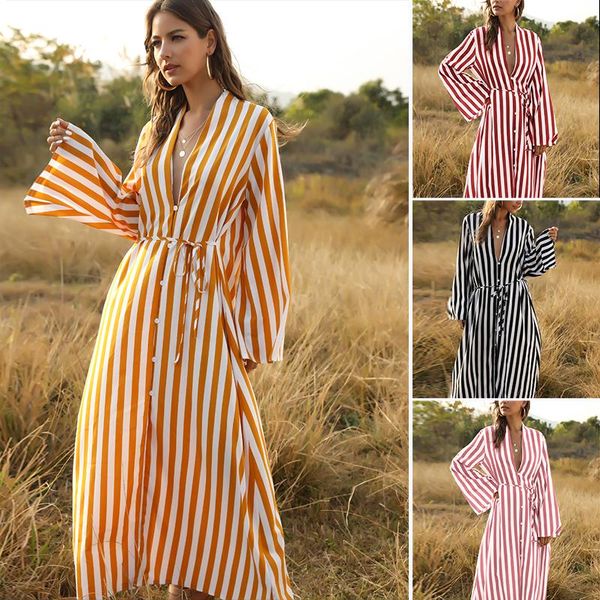 casual dresses women long maxi dress v neck shirt bohemian stripe belted sleeve shirts, Black;gray
casual dresses women long maxi dress v neck shirt bohemian stripe belted sleeve shirts, Black;gray