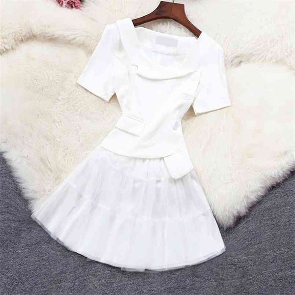 summer casual two piece set women korean ol s suits blazer and mesh mini skirts for 210514, White
summer casual two piece set women korean ol s suits blazer and mesh mini skirts for 210514, White