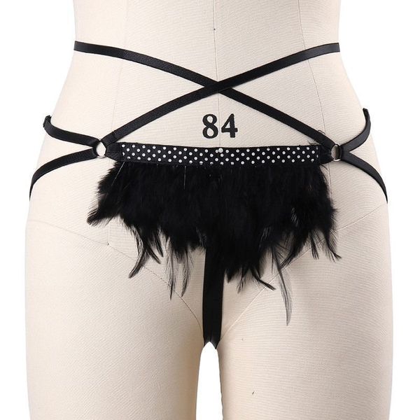 stage nightclub performance clothes wind bandage hollowed out feather temptation underwear t-pants, Black;white
stage nightclub performance clothes wind bandage hollowed out feather temptation underwear t-pants, Black;white