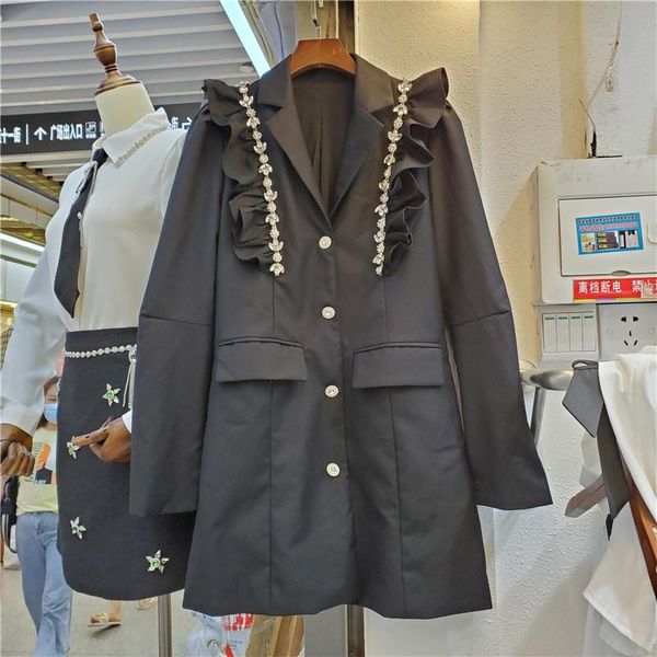 women's suits & blazers seebeautiful rhinestone ruffles spliced loose blazer coat stand long sleeve single breasted women autumn 2021 f, White;black
women's suits & blazers seebeautiful rhinestone ruffles spliced loose blazer coat stand long sleeve single breasted women autumn 2021 f, White;black