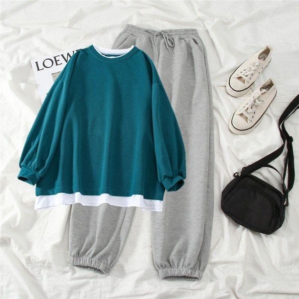 women's two piece pants spring and autumn tracksuit student korean loose sweater two-piece set, White
women's two piece pants spring and autumn tracksuit student korean loose sweater two-piece set, White