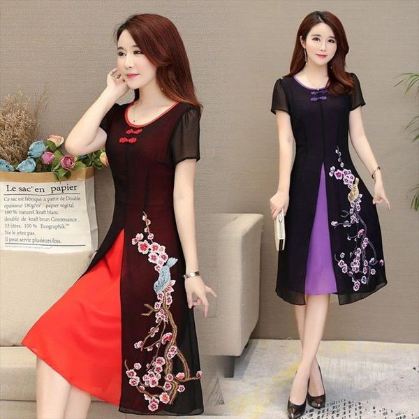 plus size summer chiffon women camis modified cheongsam short sleeved vintage embroidered dress lady floral party vestidos, White
plus size summer chiffon women camis modified cheongsam short sleeved vintage embroidered dress lady floral party vestidos, White