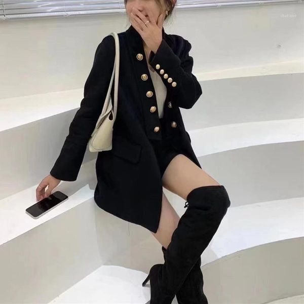 women's wool & blends button turn-down collar open front jacket with pockets womens casual temperament 2021 autumn solid slim fit outer, Black
women's wool & blends button turn-down collar open front jacket with pockets womens casual temperament 2021 autumn solid slim fit outer, Black
