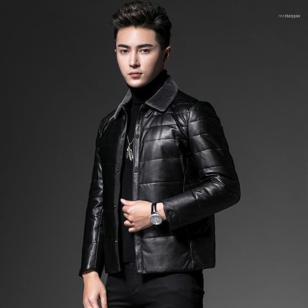 men's leather & faux sheep jacket coat man short winter 2021 high-end business and leisure warm coat1, Black
men's leather & faux sheep jacket coat man short winter 2021 high-end business and leisure warm coat1, Black
