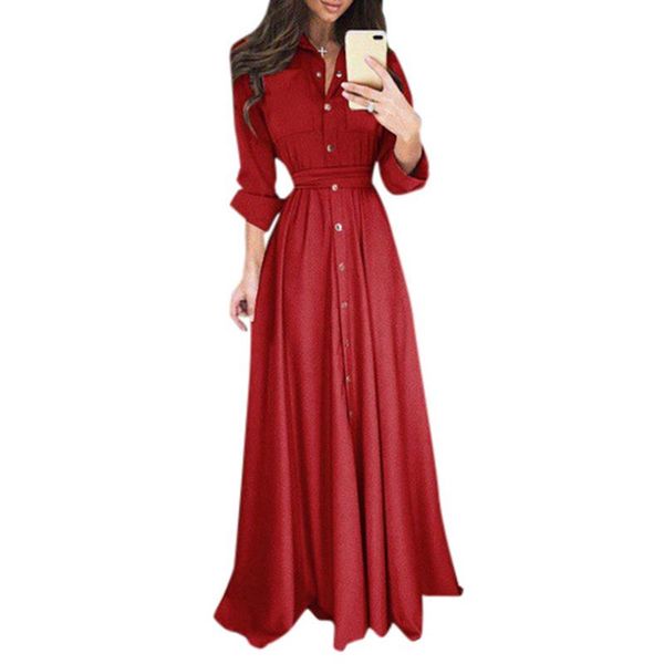 casual dresses women chiffon long shirt dress plus size sleeves button belted solid maxi party autumn elegant a-line vestidos, Black;gray
casual dresses women chiffon long shirt dress plus size sleeves button belted solid maxi party autumn elegant a-line vestidos, Black;gray