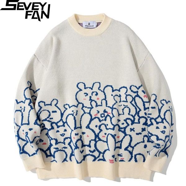 men's sweaters seveyfan fashion cartoon sweater bf loose o neck knitwear pullover for couples, White;black
men's sweaters seveyfan fashion cartoon sweater bf loose o neck knitwear pullover for couples, White;black