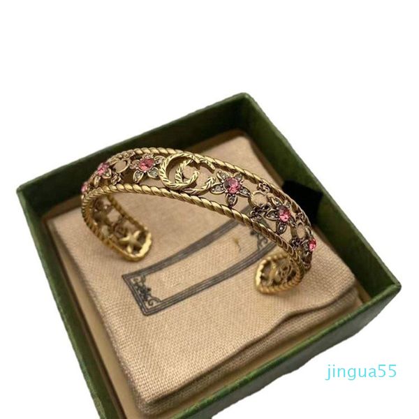 fashion trend designer jewelry open double flower diamond lady bracelet brass gift accessories, Black
fashion trend designer jewelry open double flower diamond lady bracelet brass gift accessories, Black