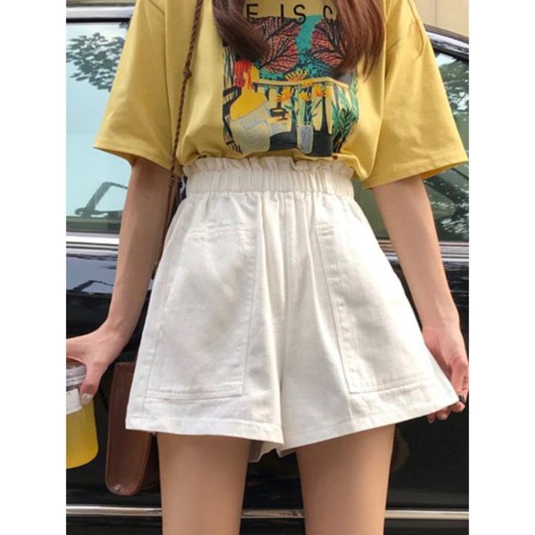women's solid shorts summer korean style trendy fashion 2021 casual loose high waist slimming imitation denim, White;black
women's solid shorts summer korean style trendy fashion 2021 casual loose high waist slimming imitation denim, White;black