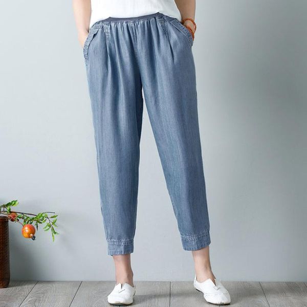 women's jeans woman spring plus size high elastic waist loose harem pants female summer oversized thin tencel ankle-length lady trouser, Blue
women's jeans woman spring plus size high elastic waist loose harem pants female summer oversized thin tencel ankle-length lady trouser, Blue
