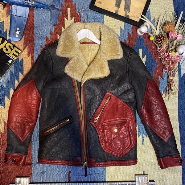 men's leather & faux american-style vintage antique finish via rinsing sling d3 lalambswool and fur in one short winter jacket, Black
men's leather & faux american-style vintage antique finish via rinsing sling d3 lalambswool and fur in one short winter jacket, Black
